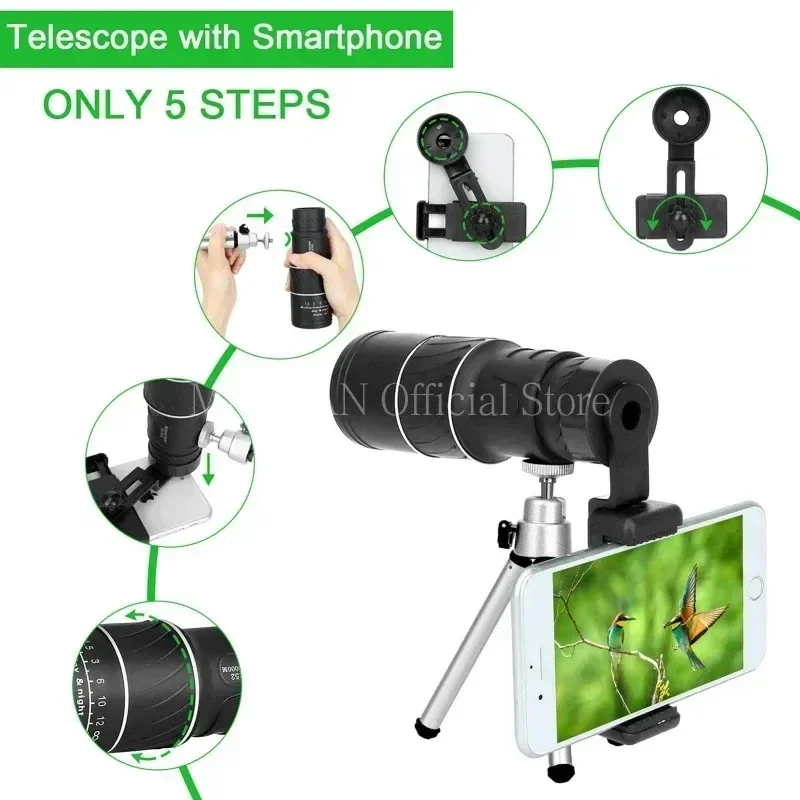 Potente telescopio Monocular HD 16X52, binoculares de largo alcance de 3000m, visión nocturna de poca luz para turismo, caza y acampada - imagen 5