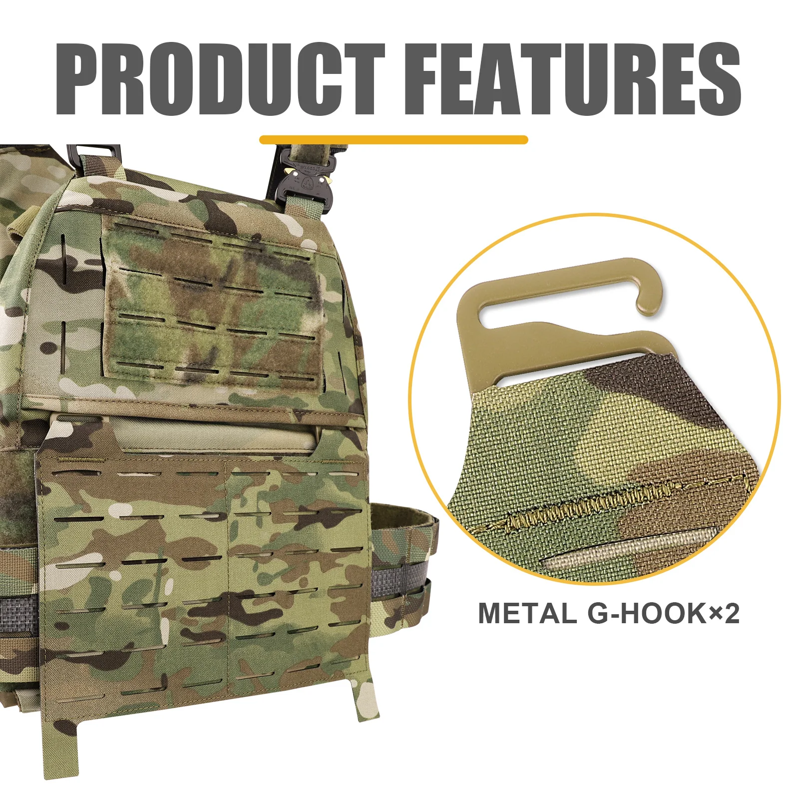 KRYDEX-Chaleco táctico MOLLE, Panel frontal, solapa desmontable, hebilla de gancho G para JPC FCPC, portador de placa, accesorios de aparejo de pecho - imagen 2