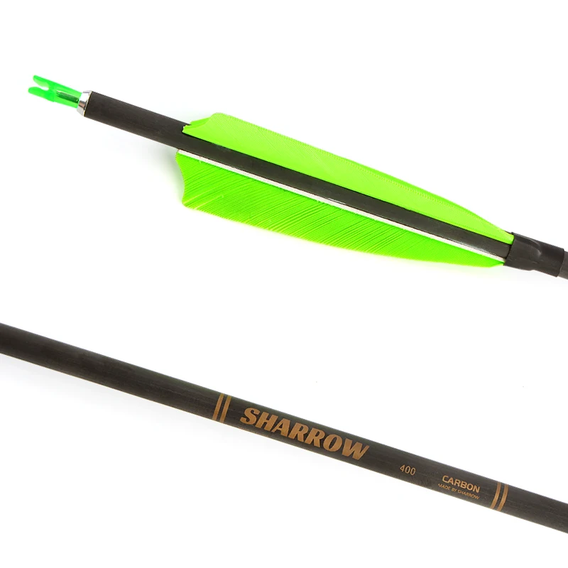 Flecha de carbono de tiro con arco, Spine400 con pluma de pavo reemplazable de 4 pulgadas, punta de flecha de grano 100 para accesorios de caza y Tiro, 35 ", 6/12 piezas - imagen 4