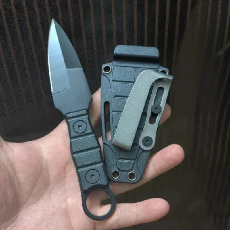 Mini cuchillo recto de aventura para acampar al aire libre, cuchillo de supervivencia de autodefensa portátil edc con funda K, alta dureza. - imagen 5