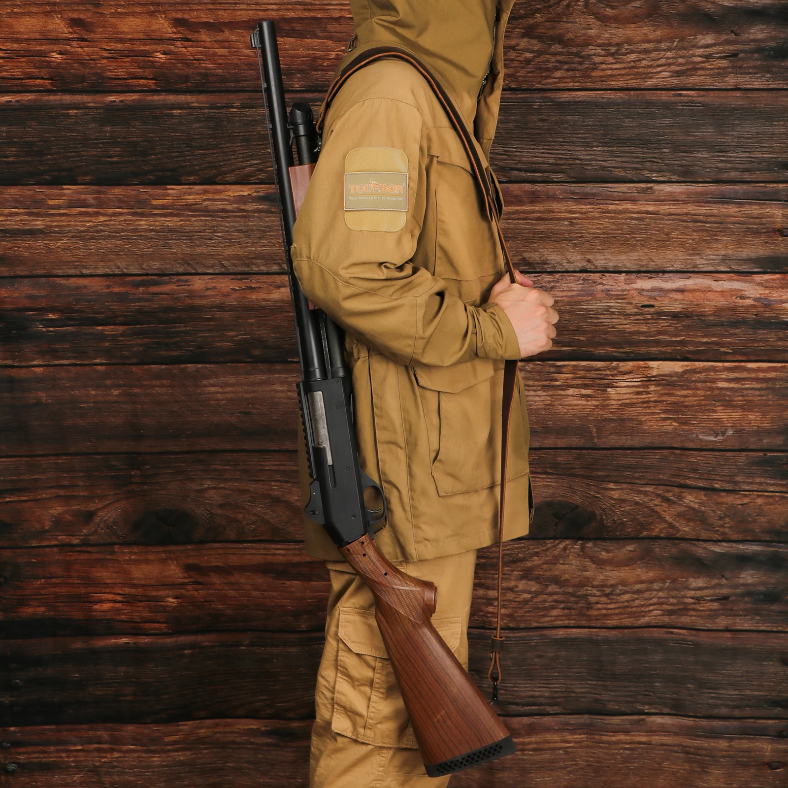 Tourbon Accesorios de caza Rifle de cuero Sling Gun Correa de hombro con giratorios Longitud ajustable 110 cm Acolchado suave Negro - imagen 5