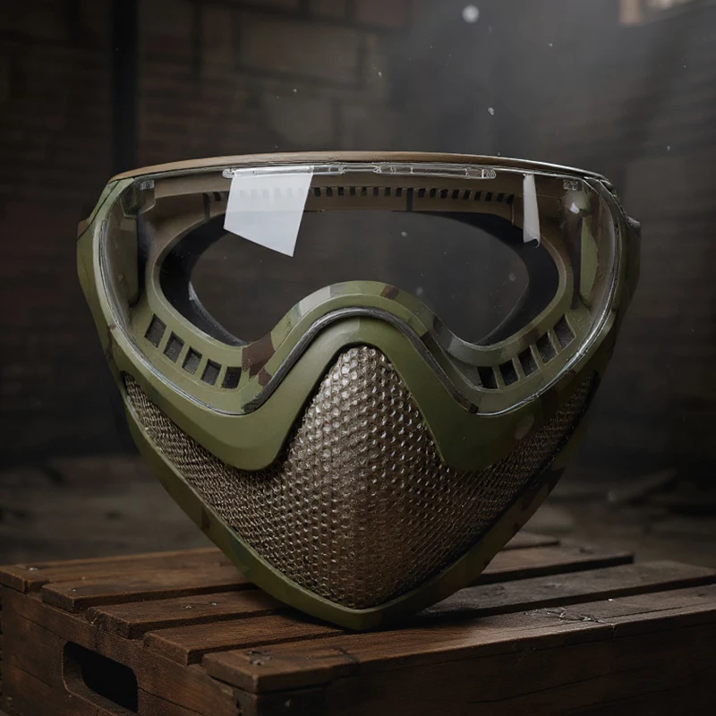 Máscara táctica Airsoft de cara completa con protección ocular de malla de acero para una rápida compatibilidad con casco