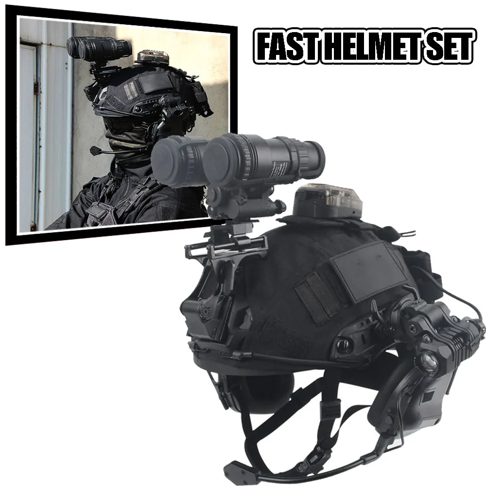 Conjunto de casco táctico, casco de Paintball para exteriores con señal, linterna, paquete de batería, auriculares Airsoft, gafas, modelo NVG para caza