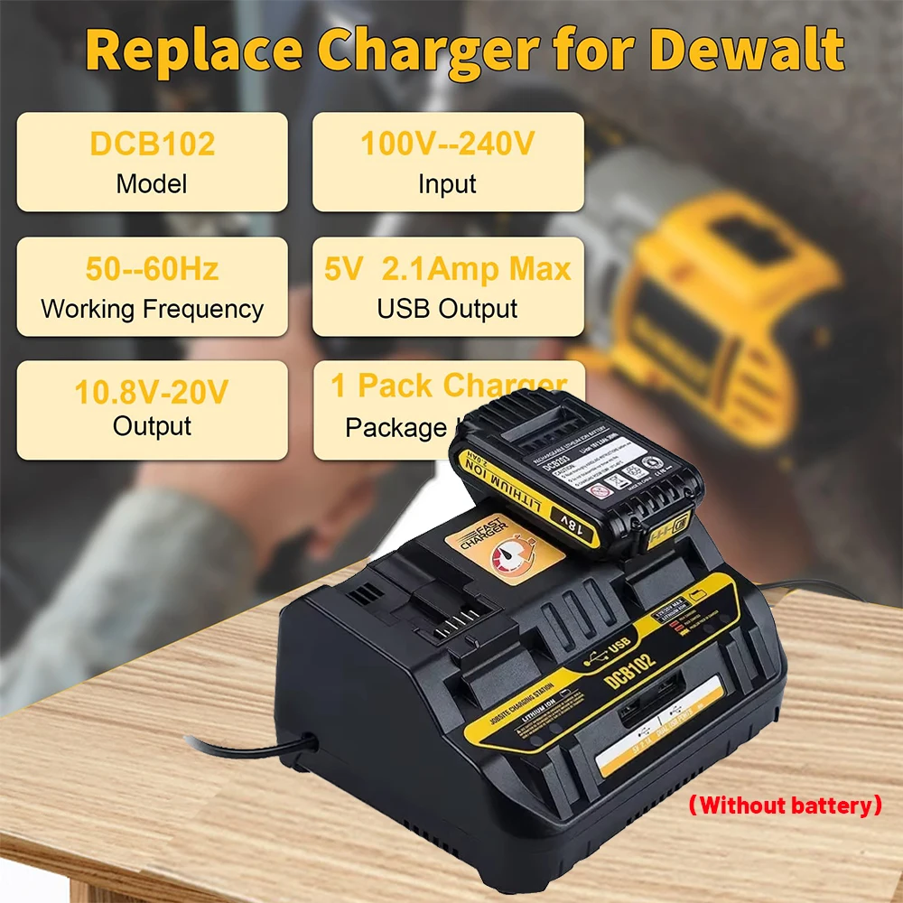 Cargador de doble puerto USB DCB102 para batería de iones de litio DeWalt, cargador de 12V-20V para herramienta eléctrica DeWalt, cargador de batería DCB200 - imagen 4