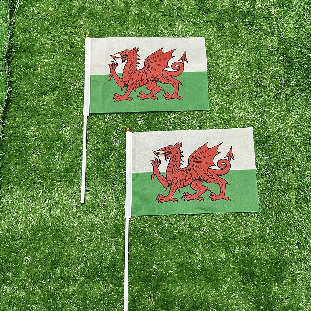 Bandera de esquí Bandera de mano de Gales 10/20/50/100 Uds 21*14cm banderas ondeantes de mano de galés con poste de plástico para actividades deportivas decoración del hogar - imagen 2