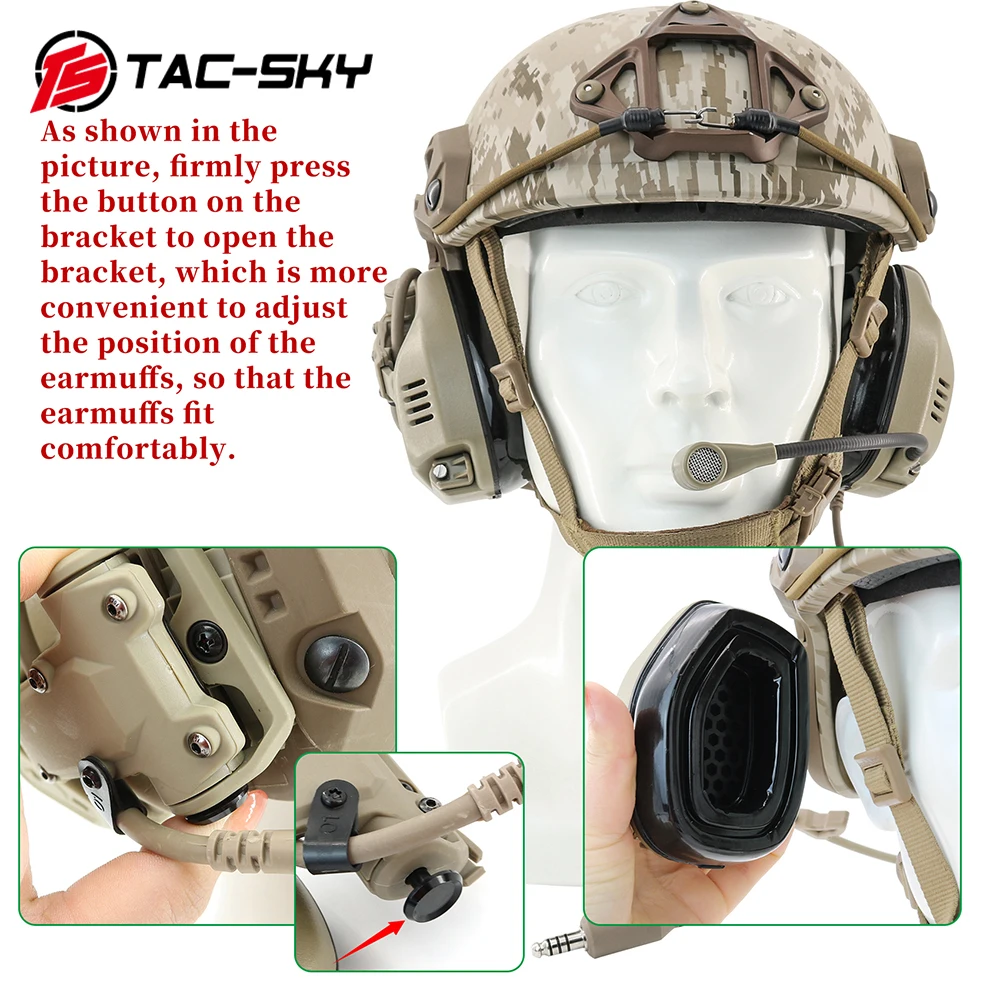 TS TAC-SKY casco táctico RAC versión de montaje en riel de arco orejeras de silicona walkie-talkie auriculares tácticos RAC - imagen 5