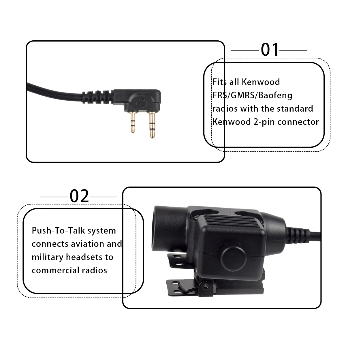 Conector de Cable de auriculares PTT táctico ICOM/Kenwood/Motorola/Midland/Yaesu/Conector Compatible con comunicación de interfono de teléfono móvil - imagen 4