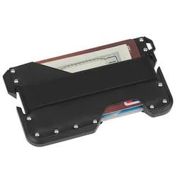 Tarjetero RFID cuero genuino clip acero inoxidable