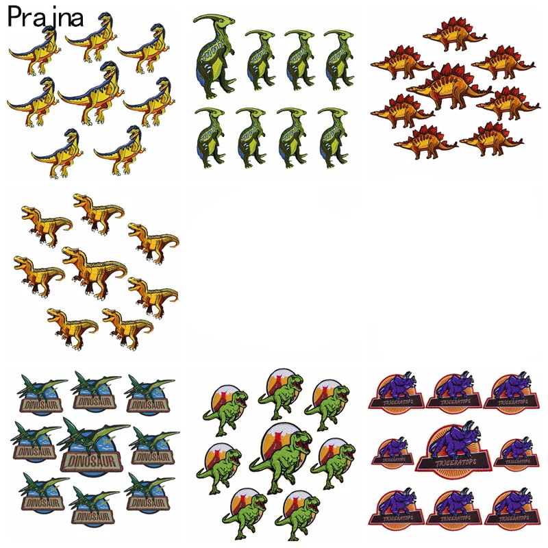 Parches bordados para planchar en ropa, apliques de dinosaurio de dibujos animados, parches de costura en ropa DIY, venta al por mayor, 10 piezas