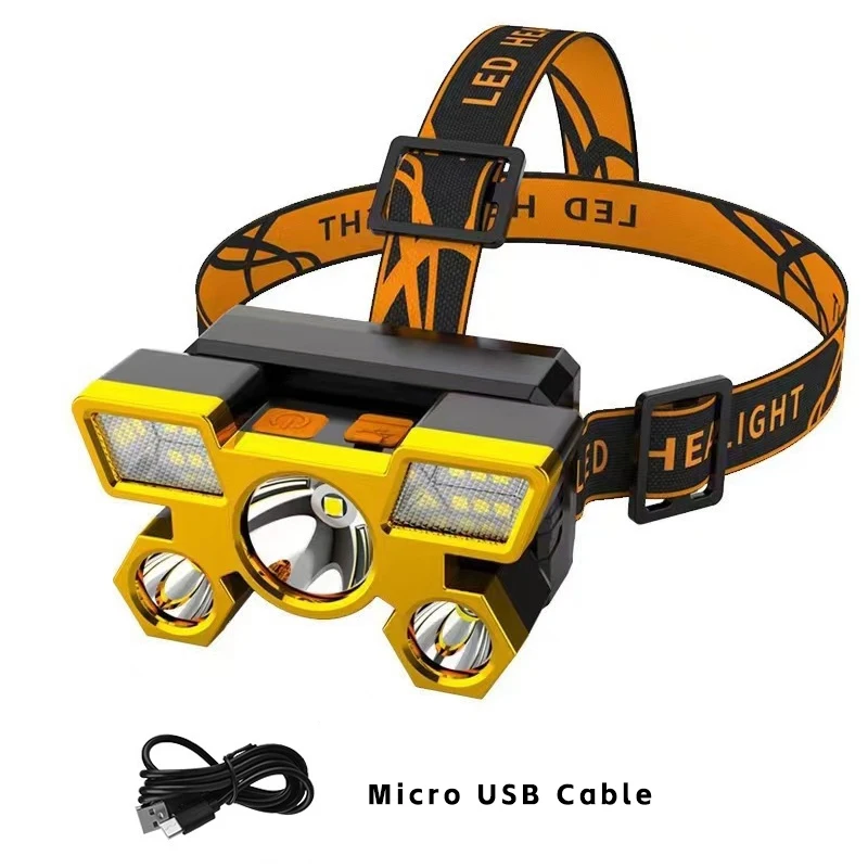 Linterna frontal de 5 LED, 4 modos, 200m, recargable por USB, linterna frontal impermeable con zoom para pesca al aire libre, Camping y senderismo - imagen 4