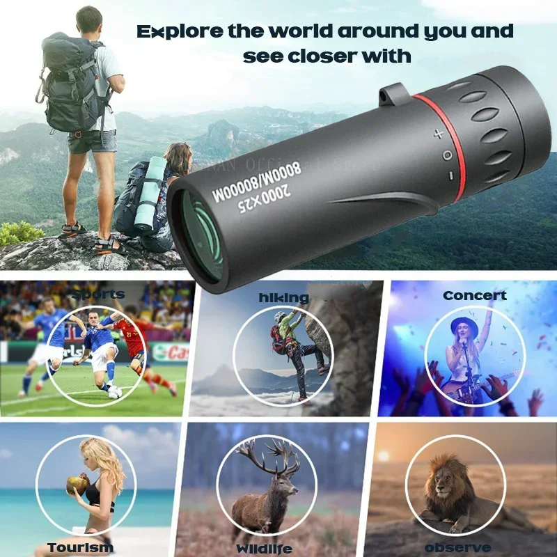 Mini telescopio de bolsillo para exteriores, telescopio profesional recubierto Fmc, 2000x25, para acampar al aire libre, caza, observación de aves - imagen 4