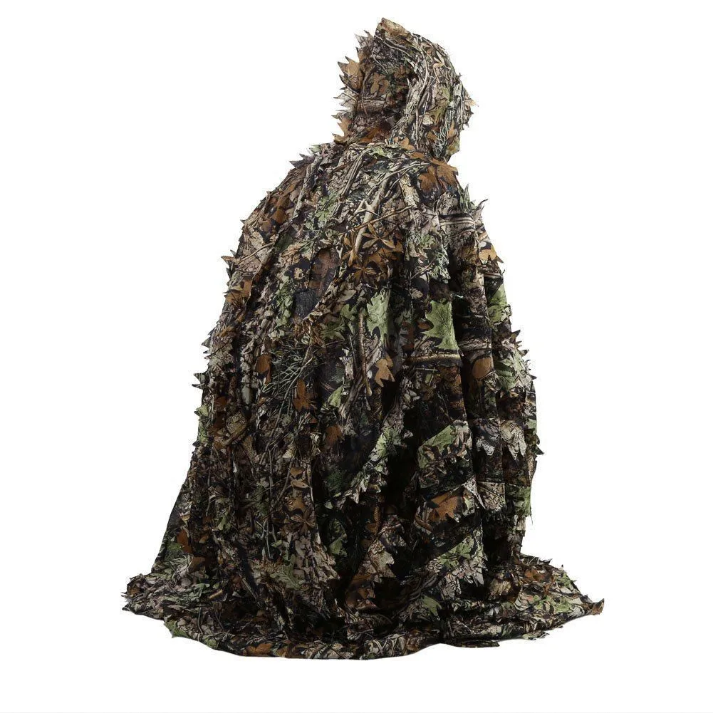 Ropa de la suerte al aire libre, ropa de hoja de árbol, ropa de camuflaje transpirable y cómoda, capa con capucha, 120 * 160 cm - imagen 3
