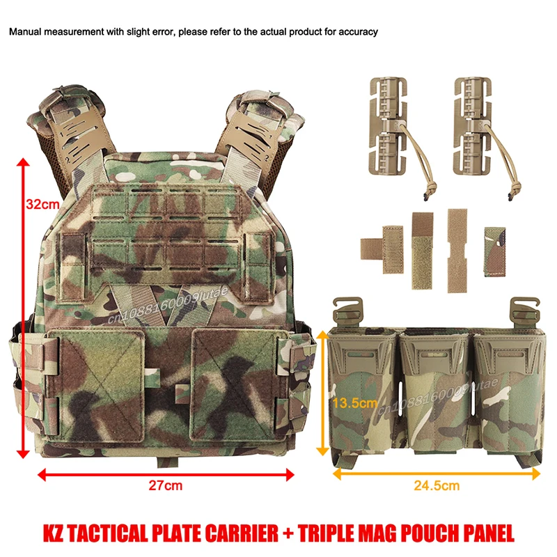 KZ-Juego de portador de placa táctica, chaleco de caza con cintura ligera/Panel de bolsa Triple Mag tipo K, equipo de liberación rápida MOLLE Airsoft - imagen 4