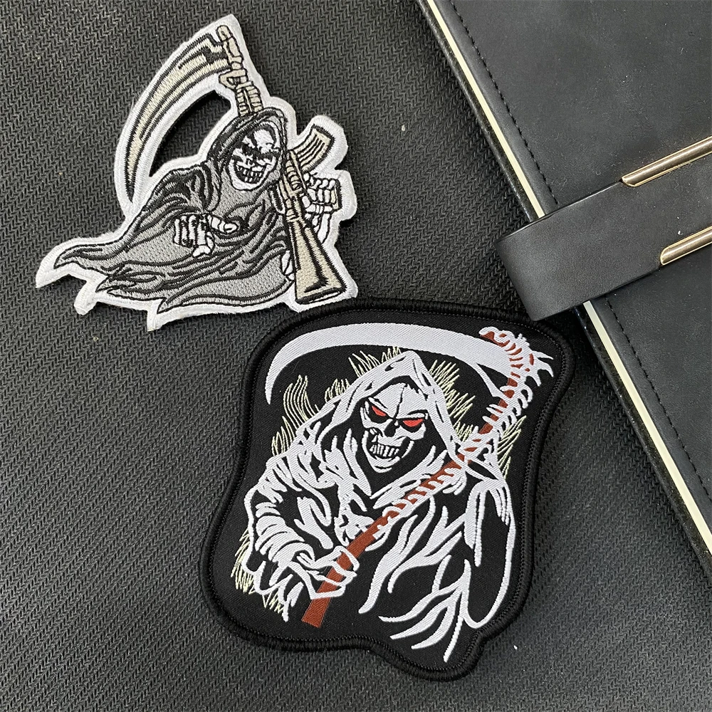 Parches de gancho y bucle bordados de Grim Reaper, pegatina de mochila táctica, insignia de moral, brazalete, emblema militar - imagen 2