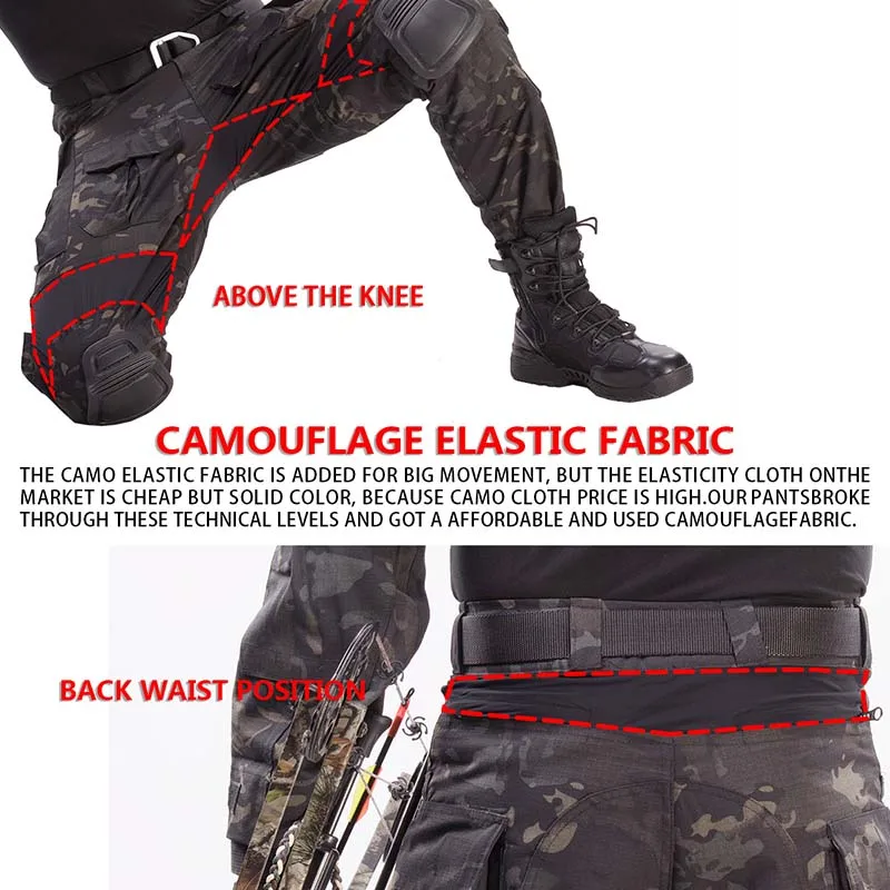 HAN WILD-Pantalones deportivos de Paintball para hombre, pantalón táctico de combate con rodilleras CP Camo Airsoft, ropa de caza - imagen 5