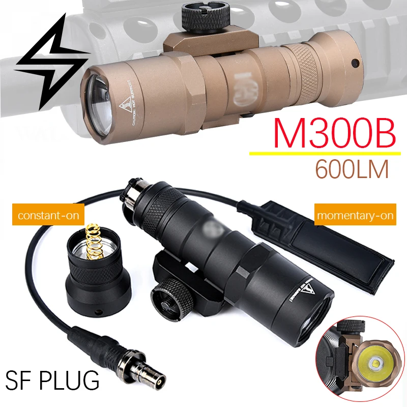 Linterna táctica M300, lámpara LED de Metal M300B, iluminación para Rifle de 600 lúmenes con tapa trasera, función Dual compatible con riel Picatinny de 20mm