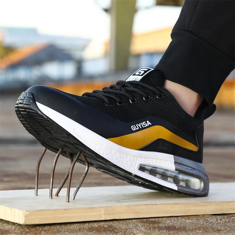 Zapatos de seguridad con amortiguación de aire para hombre, zapatillas de trabajo, botas de seguridad con punta de acero, botas indestructibles ANTIPERFORACIONES - imagen 5