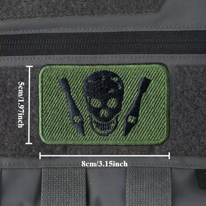 Parche de calavera bordado en ropa, insignia de moral táctica de dos misiles, parches militares con gancho, pegatinas para mochila, brazalete - imagen 2