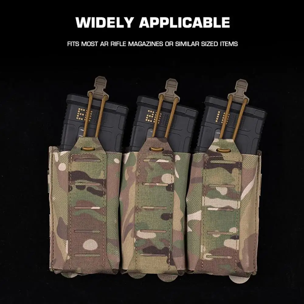 Bolsa táctica Molle Triple para revistas, ligera, 556 762, soporte elástico para Rifle de tiro, chaleco de caza, Panel frontal, equipo Airsoft - imagen 5