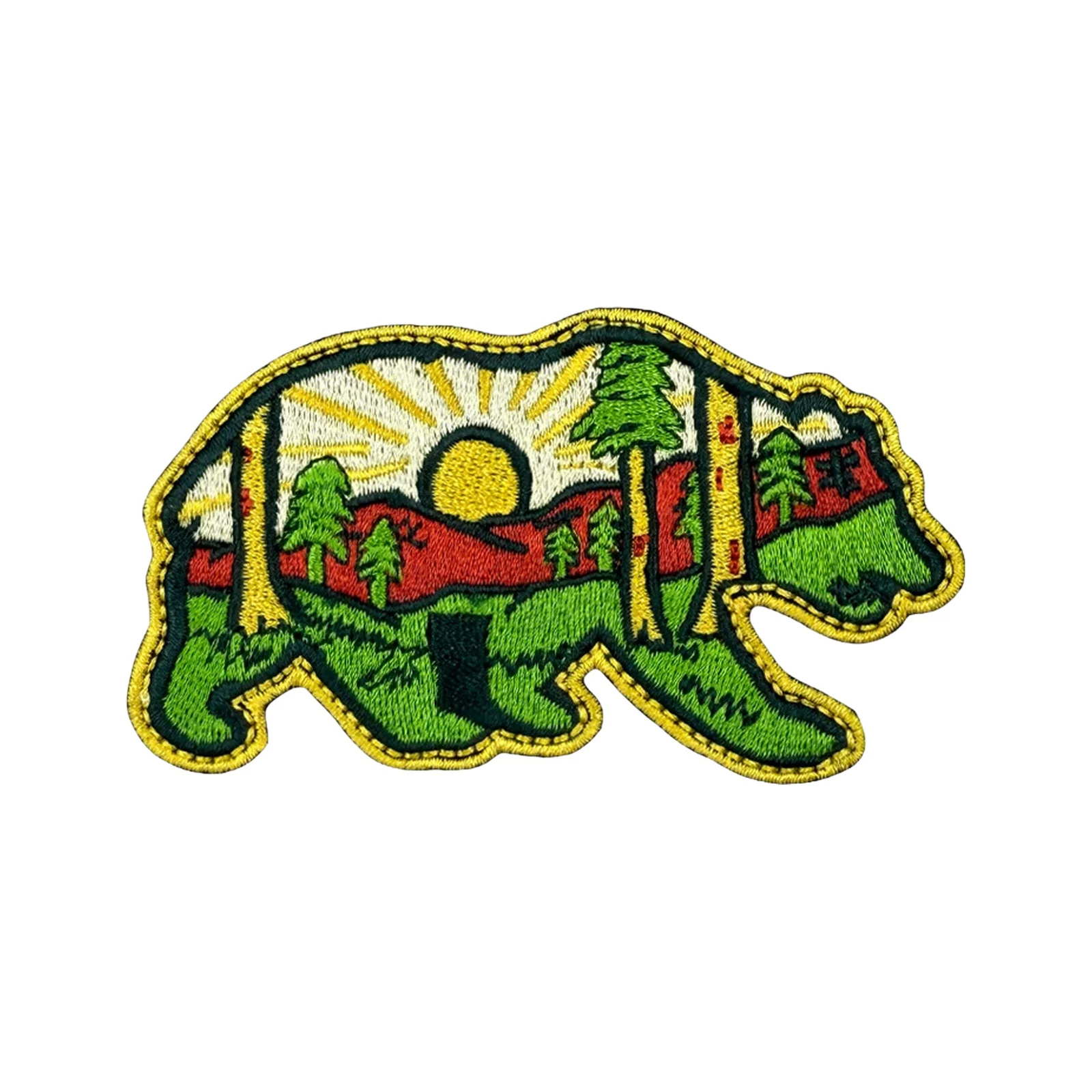 Bear Forest Sunset Velcros Parche Cierre de gancho y bucle Insignia bordada para mochila, chaqueta, gorras