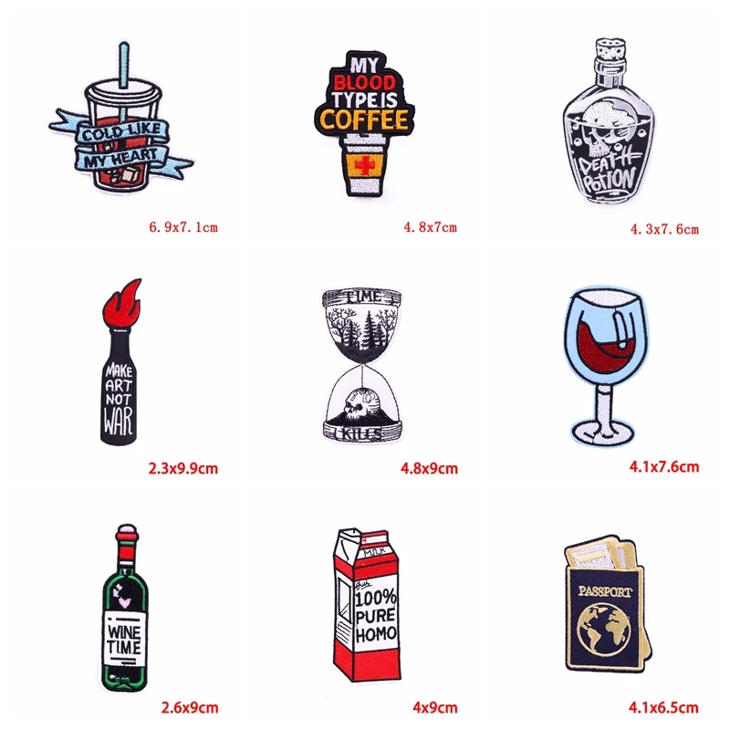 Parches bordados para ropa, pegatinas de costura Punk, dibujos animados, botella de vino, 10 unids/lote - imagen 4