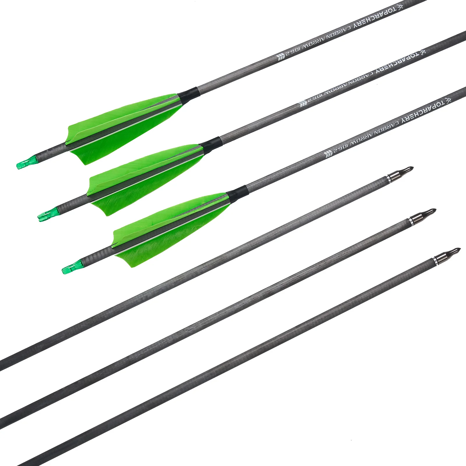 Flecha de carbono puro para arco recurvo, pluma verde fluorescente de 31,5 pulgadas, ID de 6,2mm, 400, 6/12/24 piezas - imagen 5