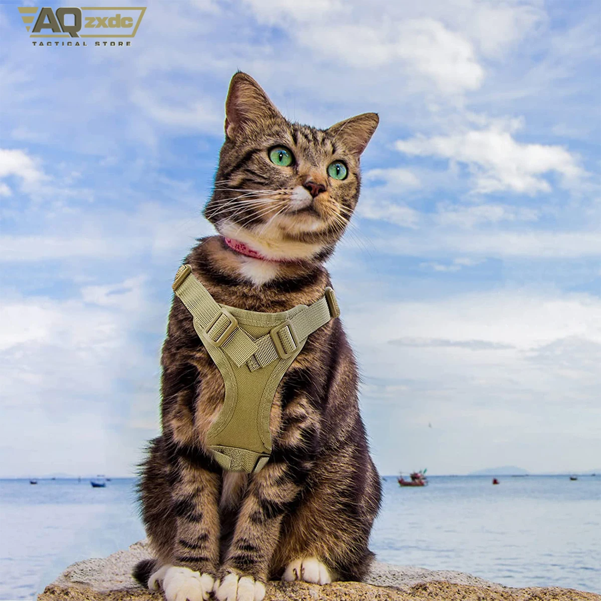Arnés táctico para perros pequeños, entrenamiento de trabajo, color caqui, chaleco acolchado suave ajustable para perros, arnés sin tirones para mascotas militares al aire libre - imagen 2