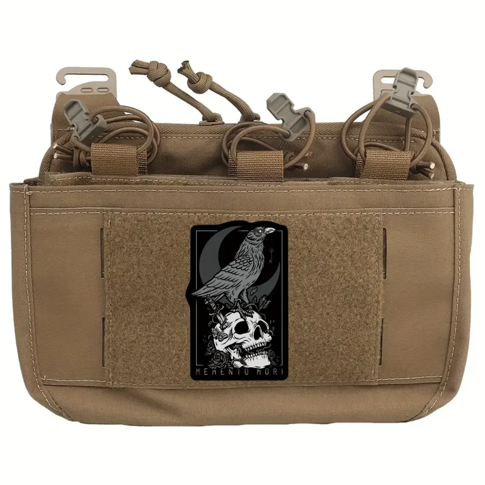 Parche militar Memento Mori, parches de tela con estampado táctico de calavera de cuervo negro, insignia de moral de estilo Punk, pegatina para mochila con gancho y bucle - imagen 4