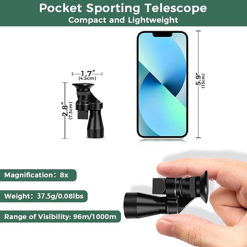 Telescopio Monocular compacto 8X20 para adultos Mini Monocular portátil de mano con adaptador para teléfono inteligente para observación de aves y pesca - imagen 4