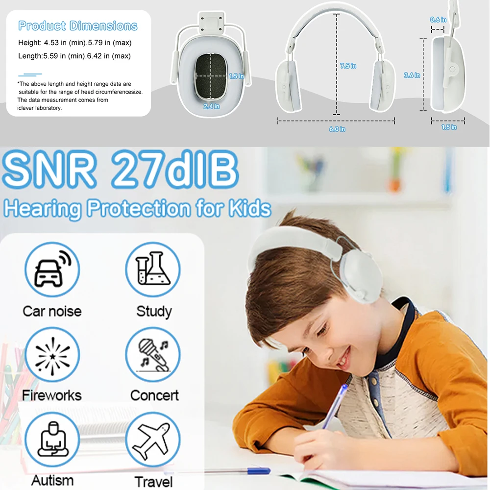 Orejeras de protección auditiva para niños, protectores auditivos para bebés, orejeras con reducción de ruido para autismo, niños pequeños, lectura y dormir - imagen 3