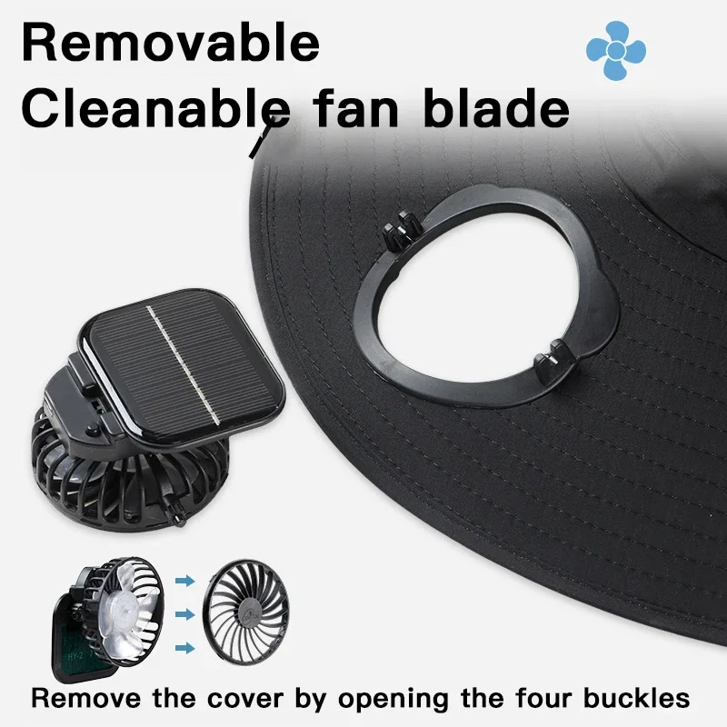 Sombrero ala ancha con ventilador solar y UPF para pesca o senderismo - imagen 5