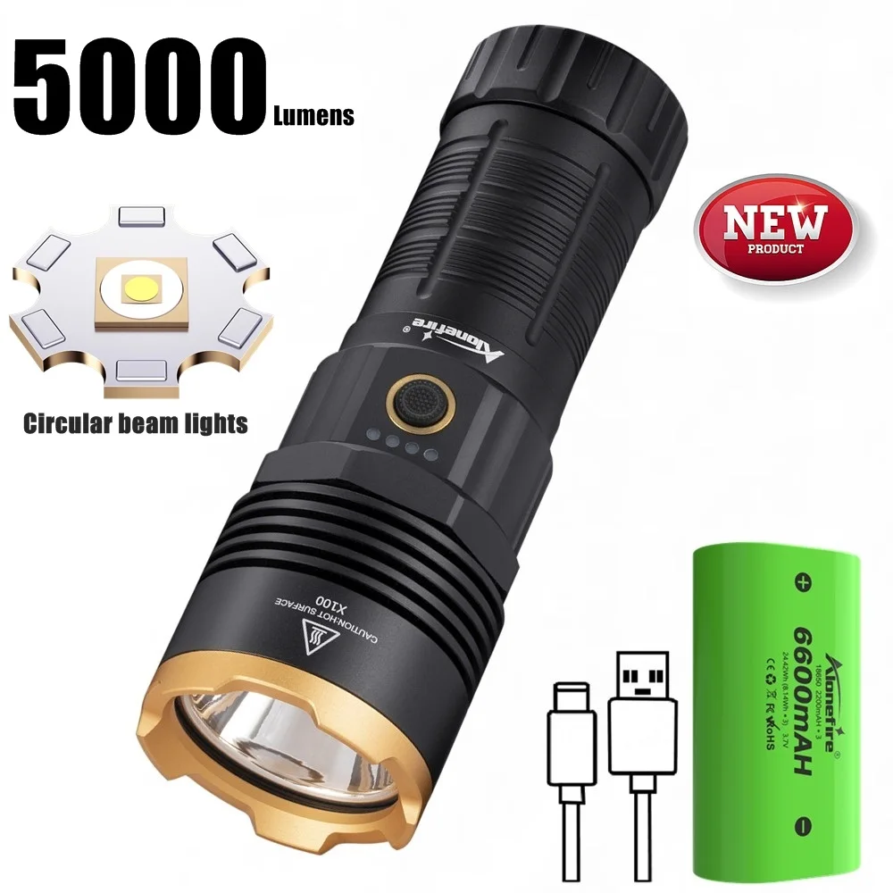 Linterna LED táctica recargable USB alta potencia 6600 mAh para exterior