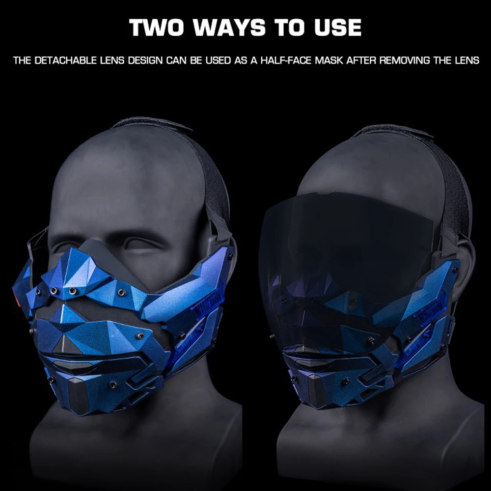Cyberpunk Gundam estilo Airsoft Paintball máscara protectora media/a cara completa Cosplay fiesta Prop regalos máscara con luz nocturna intermitente - imagen 4