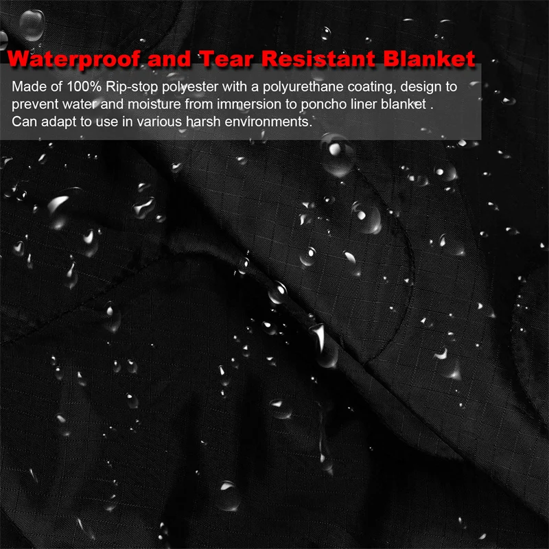 LQARMY Manta acolchada Woobie repelente al agua con forro de poncho militar táctico militar adecuada para acampar, disparar, cazar - imagen 3
