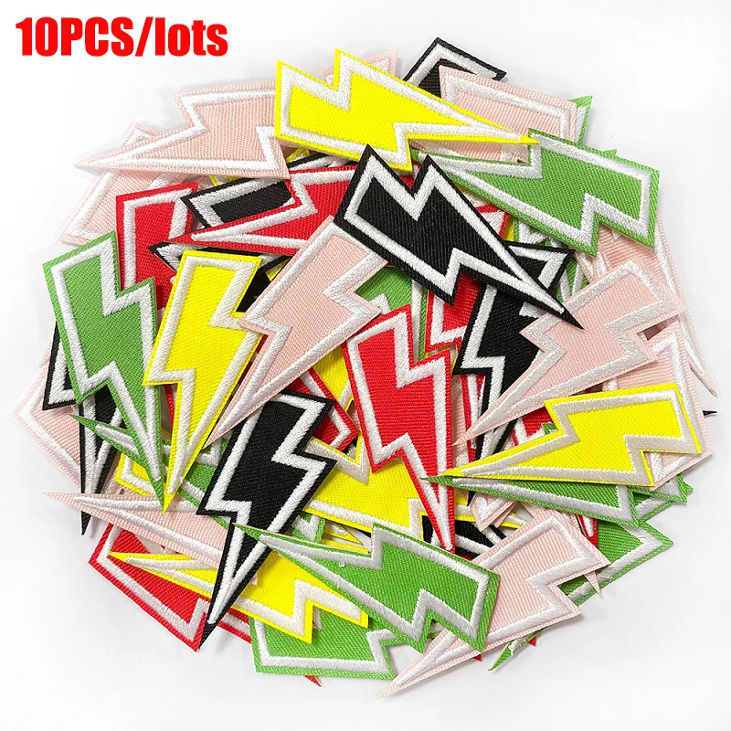 10 Uds. De parches de tela bordados con relámpago de dibujos animados coloridos, sombreros, pantalones, chaquetas, zapatos, coser, bordado, decorar, parches para planchar DIY