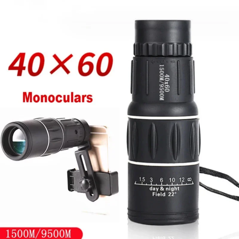 Telescopio Monocular 40x60, binoculares con Zoom de doble enfoque, alcance HD de 1500M/9500M, visión nocturna con correa, lente óptica/goma para exteriores - imagen 2