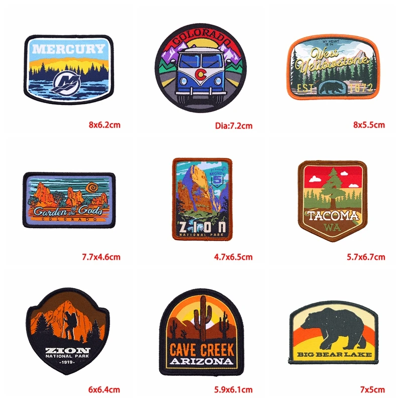 Parche bordado de viaje de montaña, parches de paisaje Natural en la ropa, parches de Camping para ropa, pegatina de costura de chaqueta, 10 unids/lote - imagen 4