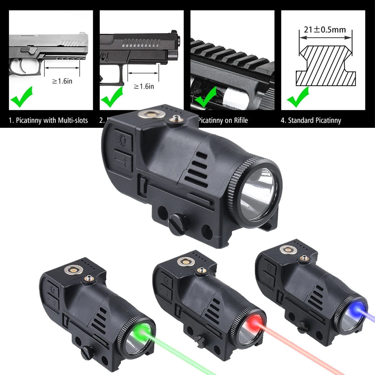 Linterna láser táctica LED verde/roja para pistola 1911 G17 G19
