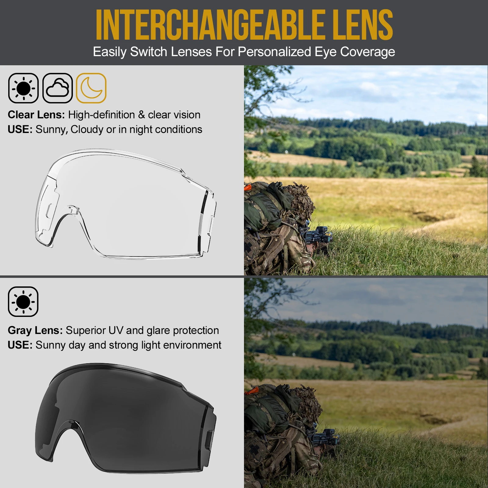ONETIGRIS Gafas tácticas sobre gafas, gafas tácticas antivaho, protección de gafas OTG de seguridad con lente intercambiable - imagen 4