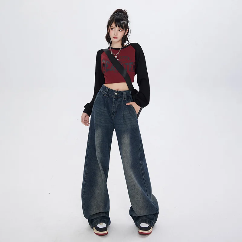 Pantalones vaqueros holgados de cintura alta para mujer, pantalón informal de pierna ancha, ropa de calle Vintage, Y2K, Harajuku, novedad - imagen 4