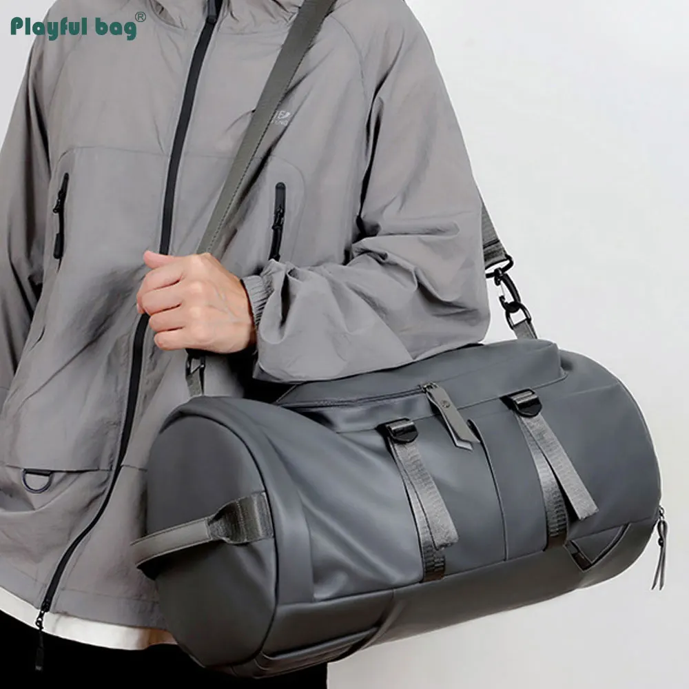 Bolsa de gimnasio negra/gris, mochila de almacenamiento con separación en seco y húmedo de gran capacidad, almacenamiento de zapatos, bolsa deportiva ligera AVA309 - imagen 5
