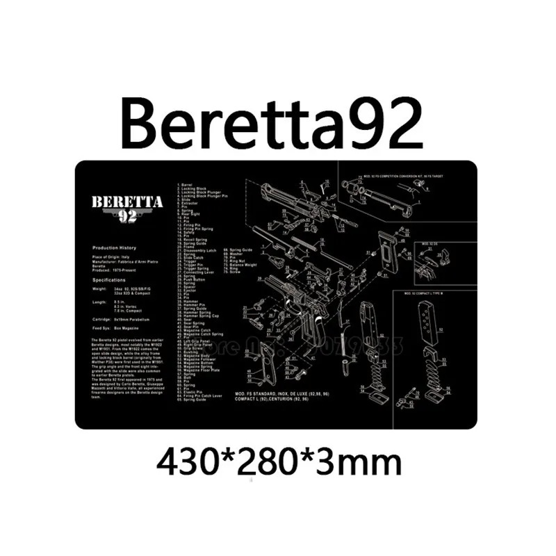 Estera de goma para limpieza de armas de caza, estera de limpieza antideslizante con piezas, tapete de instrucciones para Diagrama para Glock 1911 SW-MP Beretta 92 P226 XD - imagen 4