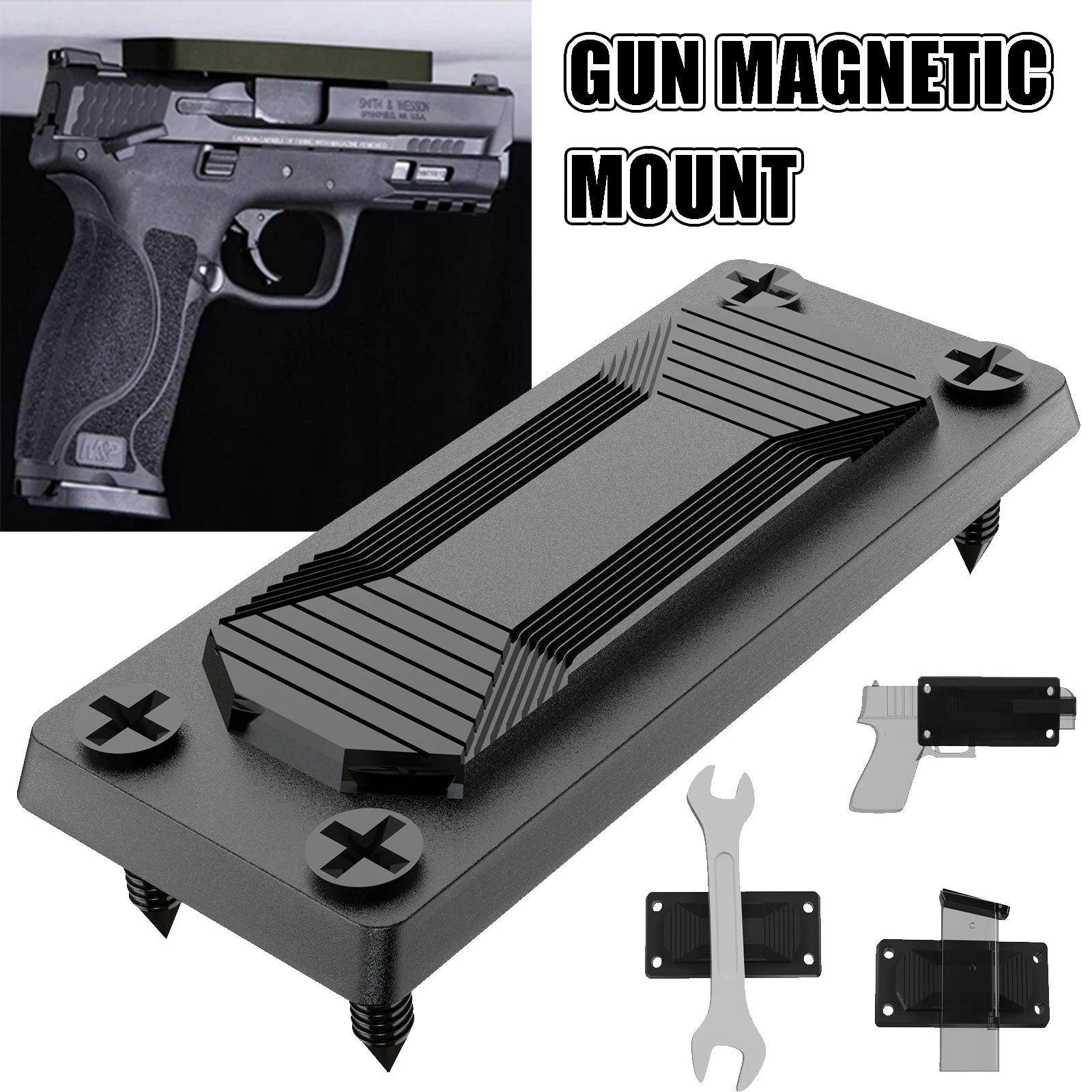 Soporte magnético para pistola, clasificación de 55 lb, funda magnética para pistola, soporte para pistola recubierto de goma para pistola, rifles de escopeta, revólveres al lado de la funda