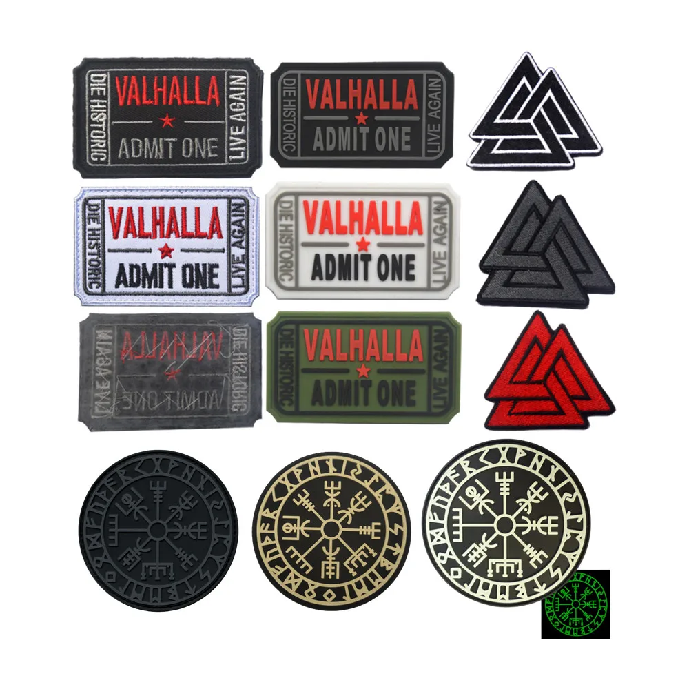 Parches 3D de PVC VALHALLA para agregar un billete, calavera loca, ejército táctico, vikingos, vive de nuevo, troquel, insignia bordada histórica, parche táctico
