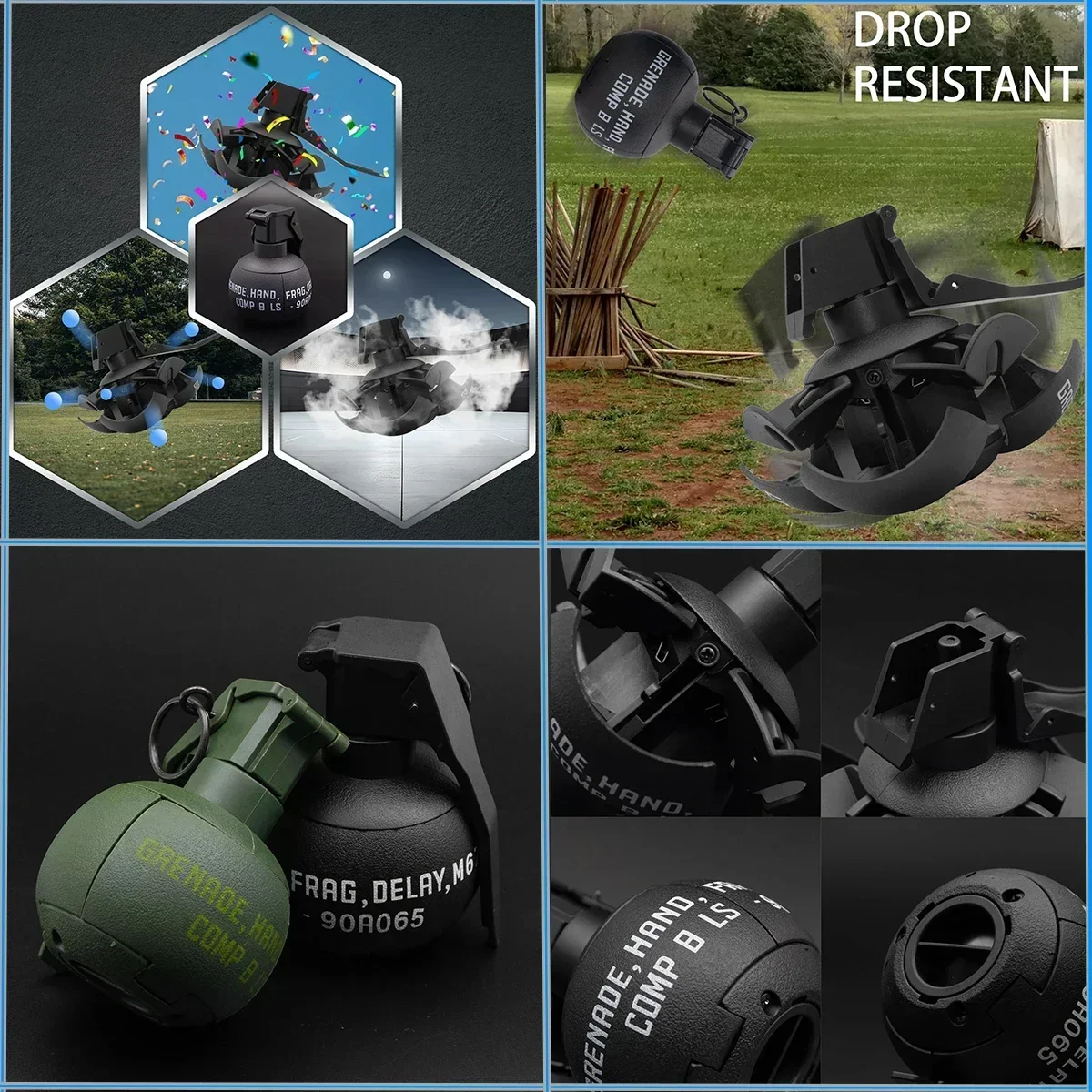 Modelo de Granada F2 Uds., juguete táctico de Paintball Airsoft con 1 bolsa de munición, anillo de tracción de impacto divertido, juguetes de Granada para adultos, deportes al aire libre - imagen 5