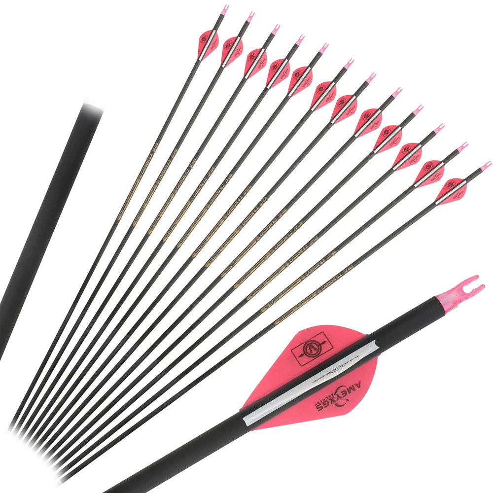 Tiro con arco flechas de carbono puro columna vertebral 400/500/600/ID6.2mm 30 pulgadas 2 "paletas sin puntas arco compuesto recurvo tiro caza 6/12 Uds - imagen 4