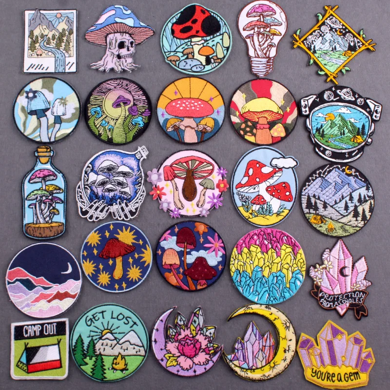 Parches de setas para planchar en la ropa, pegatinas de ropa de aventura de Camping, parches bordados de bucle de gancho para decoración de chaqueta - imagen 2