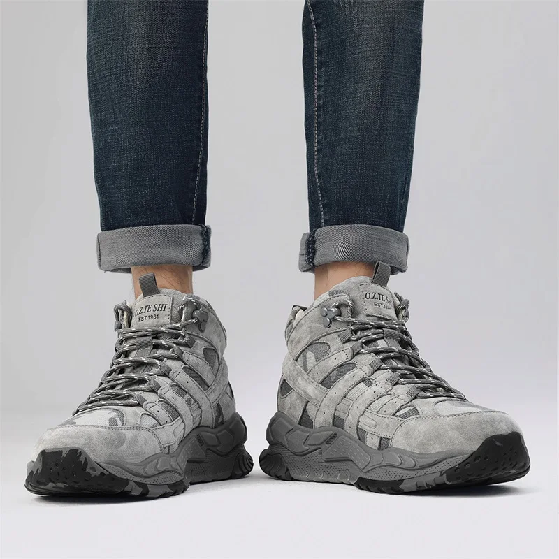 O.Z.TESHI-Botas de senderismo para hombre, zapatos de cuero de vaca para deportes al aire libre, nieve, escalada, montaña, caza, caminar, zapatillas de trekking - imagen 3