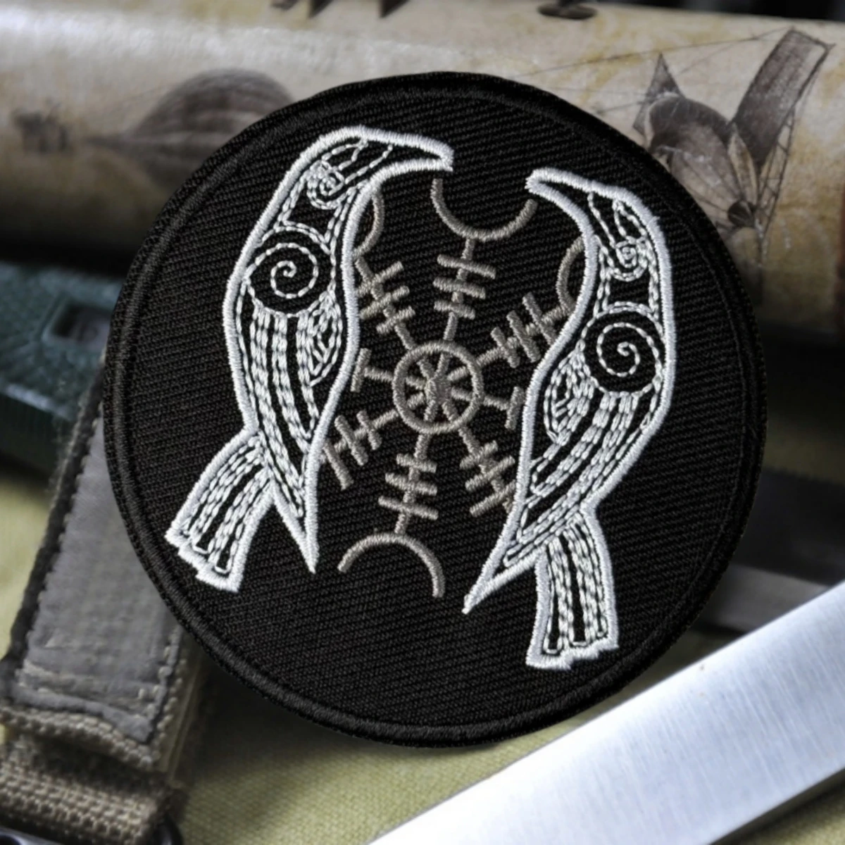 Parche táctico bordado Hugin y Munin cuervos gancho-bucle mochila - imagen 5