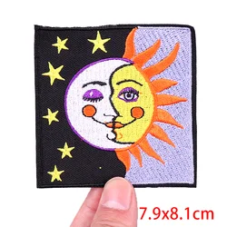 Jean Sew Sricker Parche bordado Sol y Luna con setas para ropa